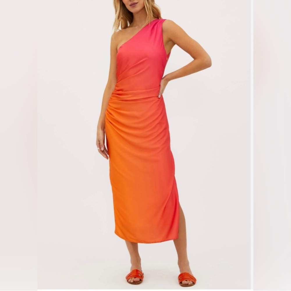 Beach Riot Pink and Orange Ruched Asymmetrical Dress